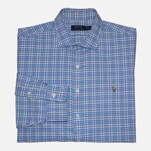 POLO RALPH LAUREN Blue White Plaid Long Sleeve Button Down Shirt Size XXL
